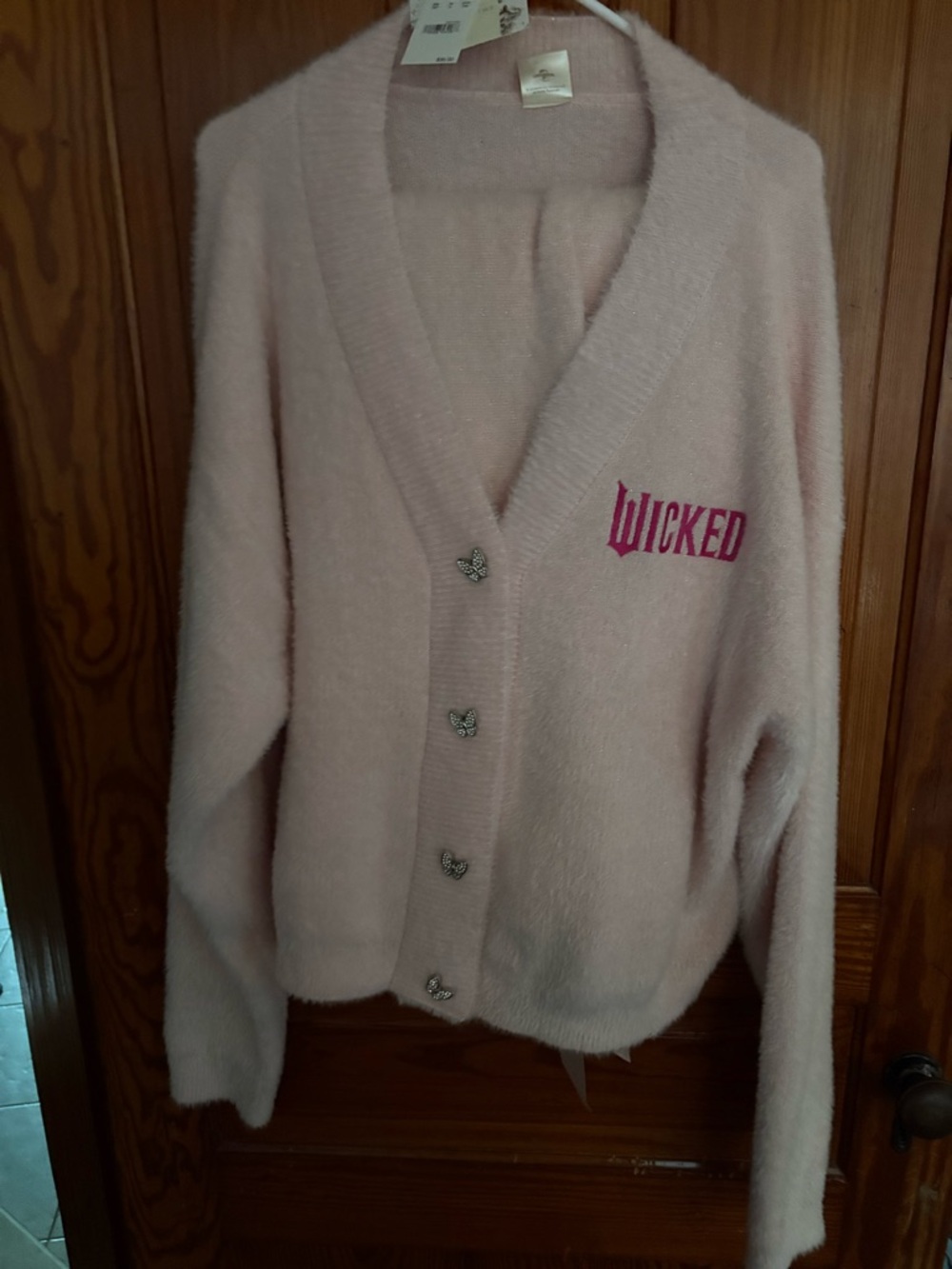 Wicked Pink Women's V-Neck Cardigan with Heart Button Detail